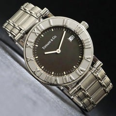 Tiffany & Co Atlas Stainless Steel Unisex 33mm Black Dial Quartz Watch TIF1014