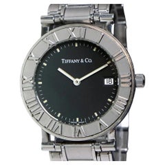 Tiffany & Co Atlas Stainless Steel Unisex 33mm Black Dial Quartz Watch TIF1014
