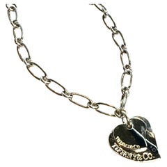 Tiffany & Co Estate Heart Link Bracelet 7.5" Sterling Silver TIF1010