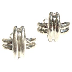 Tiffany & Co Estate X Large Signature Series Earrings Sterling Silver TIF1016
