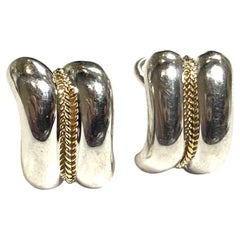 Tiffany & Co Estate Omega Back Earrings 14k Gold Sterling Silver TIF1017