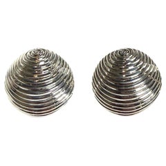 Tiffany & Co Estate Seashell Puffed Clip-on Earrings Sterling Silver TIF1019