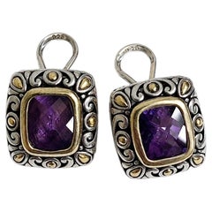 Vintage John Hardy 18K Gold Purple Amethyst Jaisalmer Clip On Earrings 925 JH124