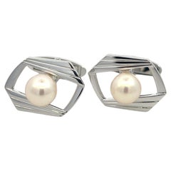 Gemelos de perlas Akoya de Mikimoto Estate, plata, 7,5 mm, M418
