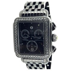 MICHELE Deco Noir Black Diamond Chronograph Stainless Steel Watch MIC2