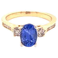 Diamond Blue Sapphire Ring 14k Gold Women Certified 