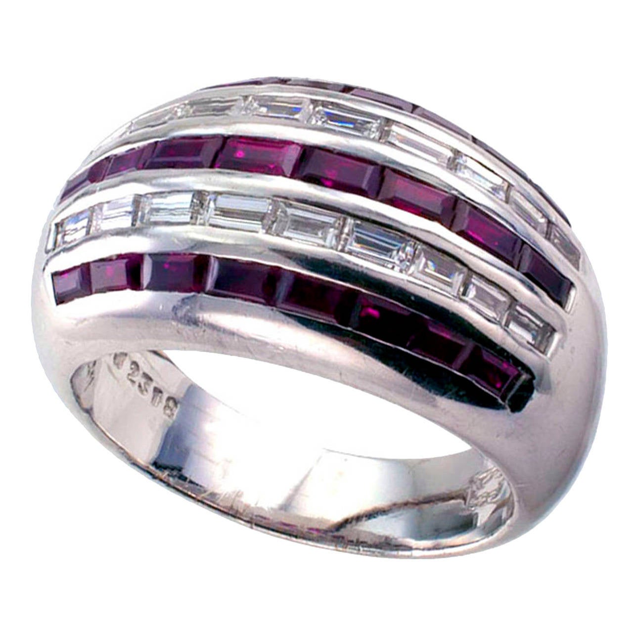 1950s Wide Ruby Diamond Gold Band Ring