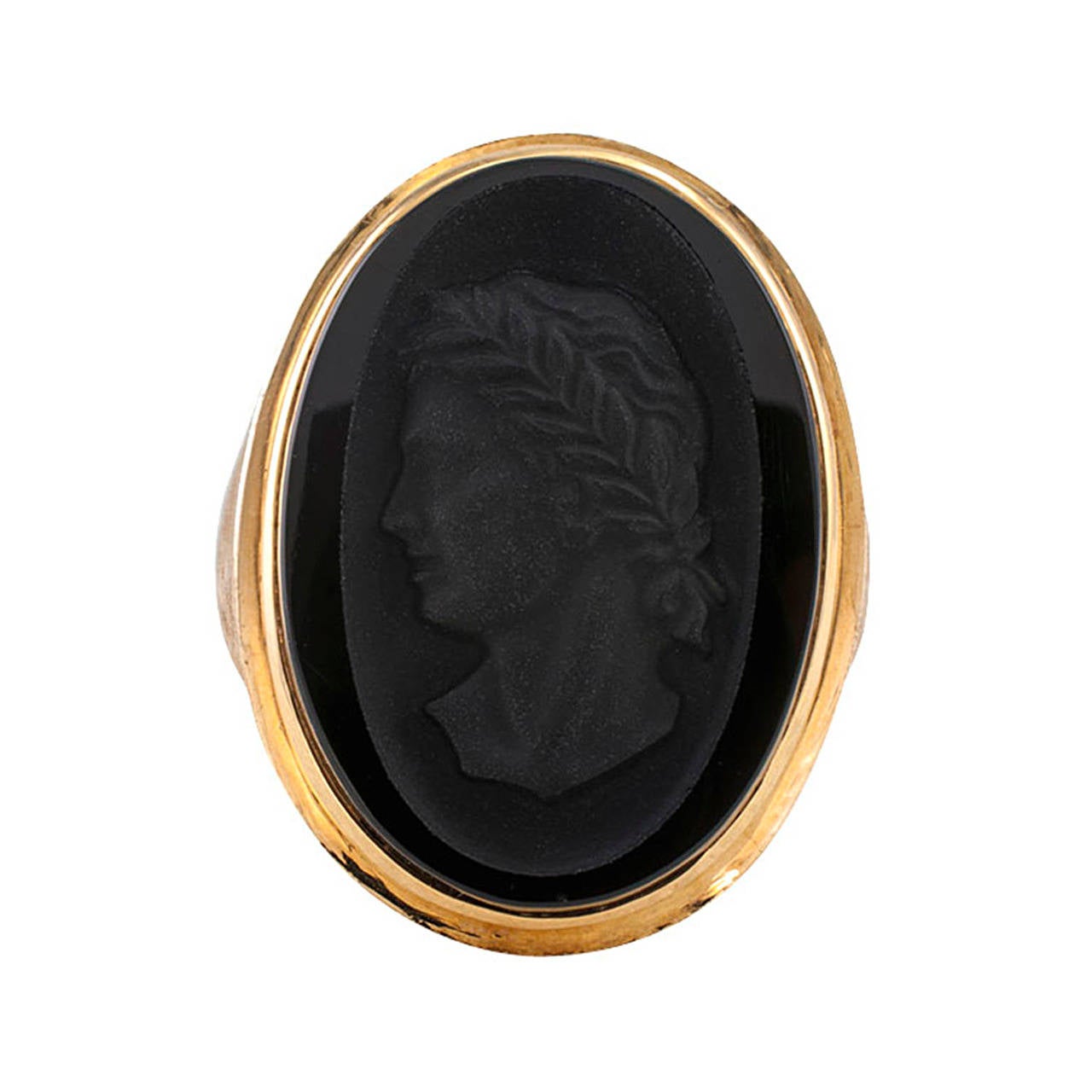 Carved Cameo Black Onyx Gold Ring
