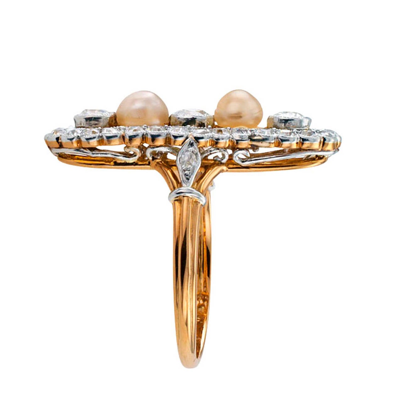 Women's Edwardian Pearl Diamond Gold Platinum Ring