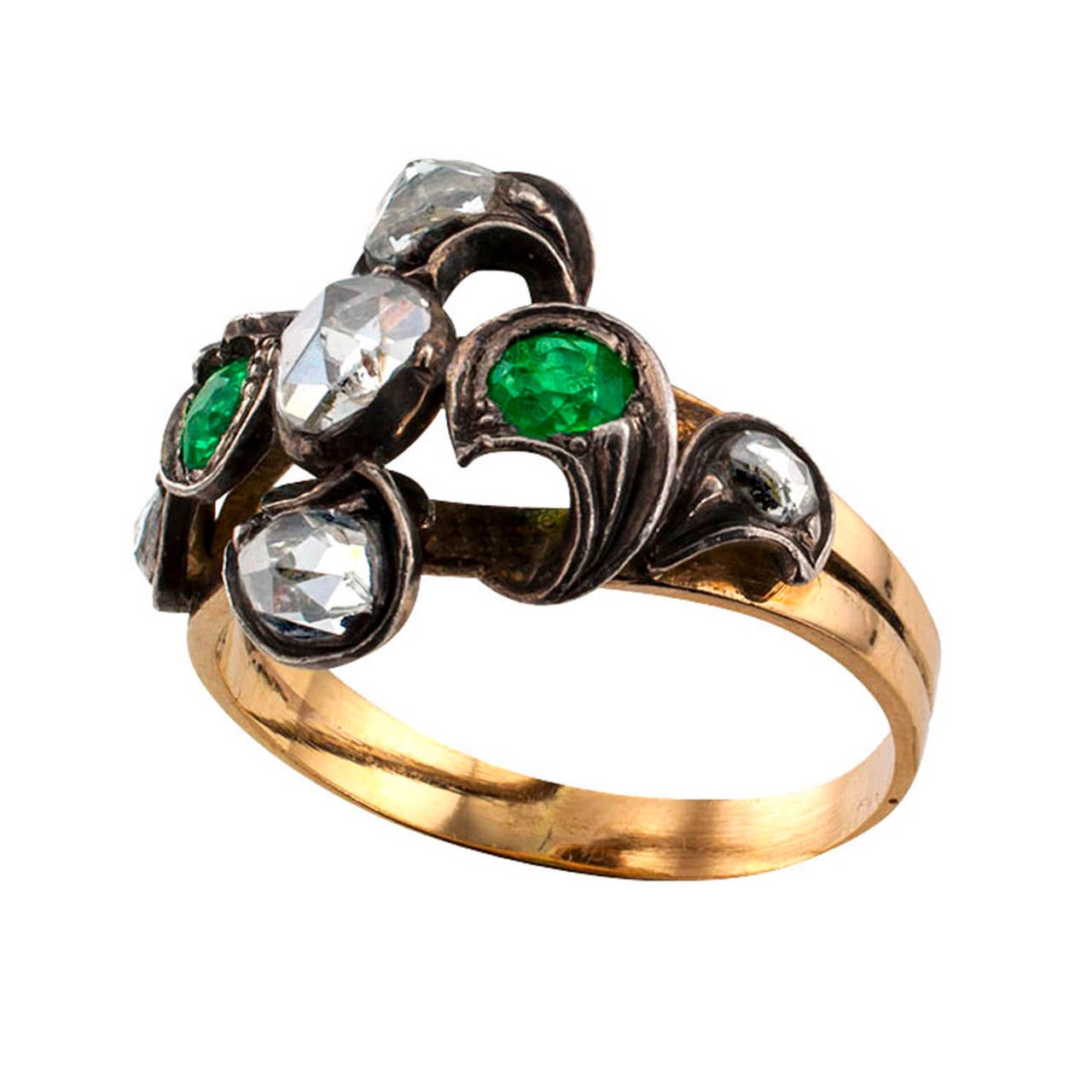 Victorian Emerald Diamond Silver Gold Ring