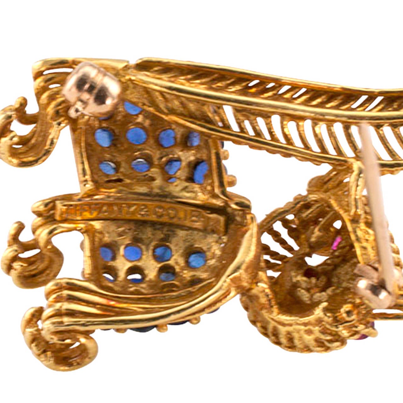 Contemporary Tiffany & Co. Sapphire Ruby Gold Cat Brooch