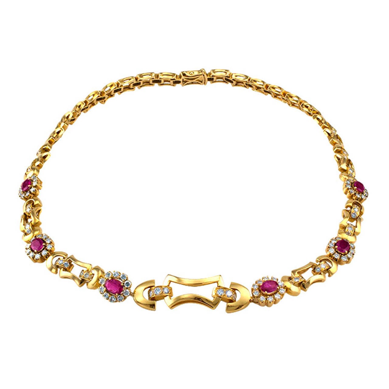 Contemporary Ruby Diamond Gold Necklace  Earrings Set