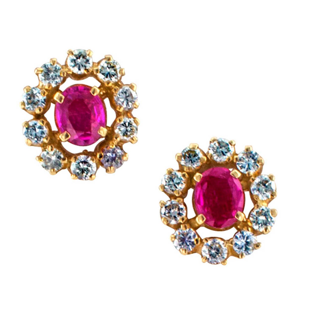 Women's Ruby Diamond Gold Necklace  Earrings Set
