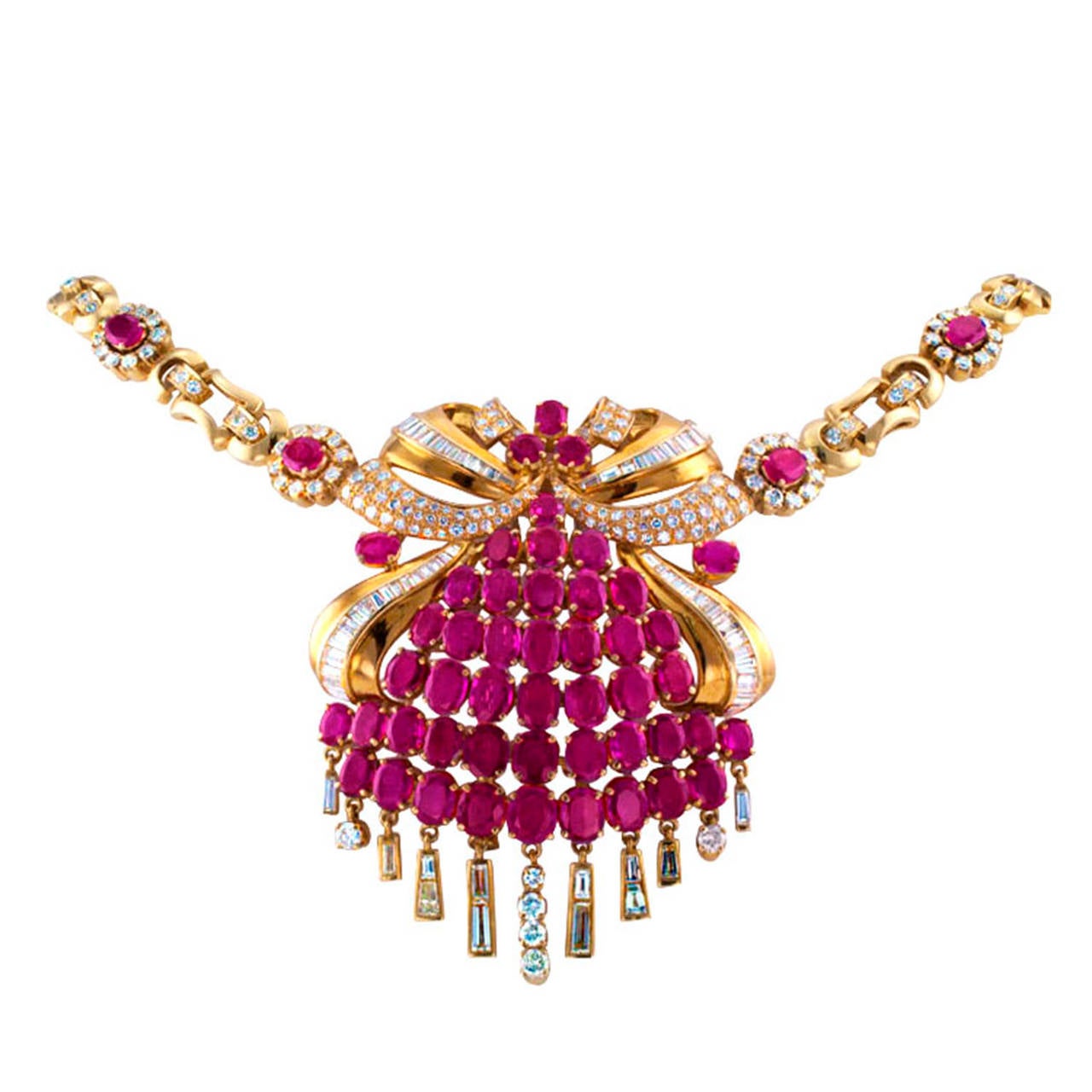 Ruby Diamond Gold Necklace  Earrings Set 1