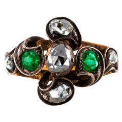 Victorian Emerald Diamond Silver Gold Ring