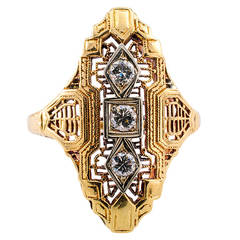 Art Deco Diamond Gold Filigree Dinner Ring