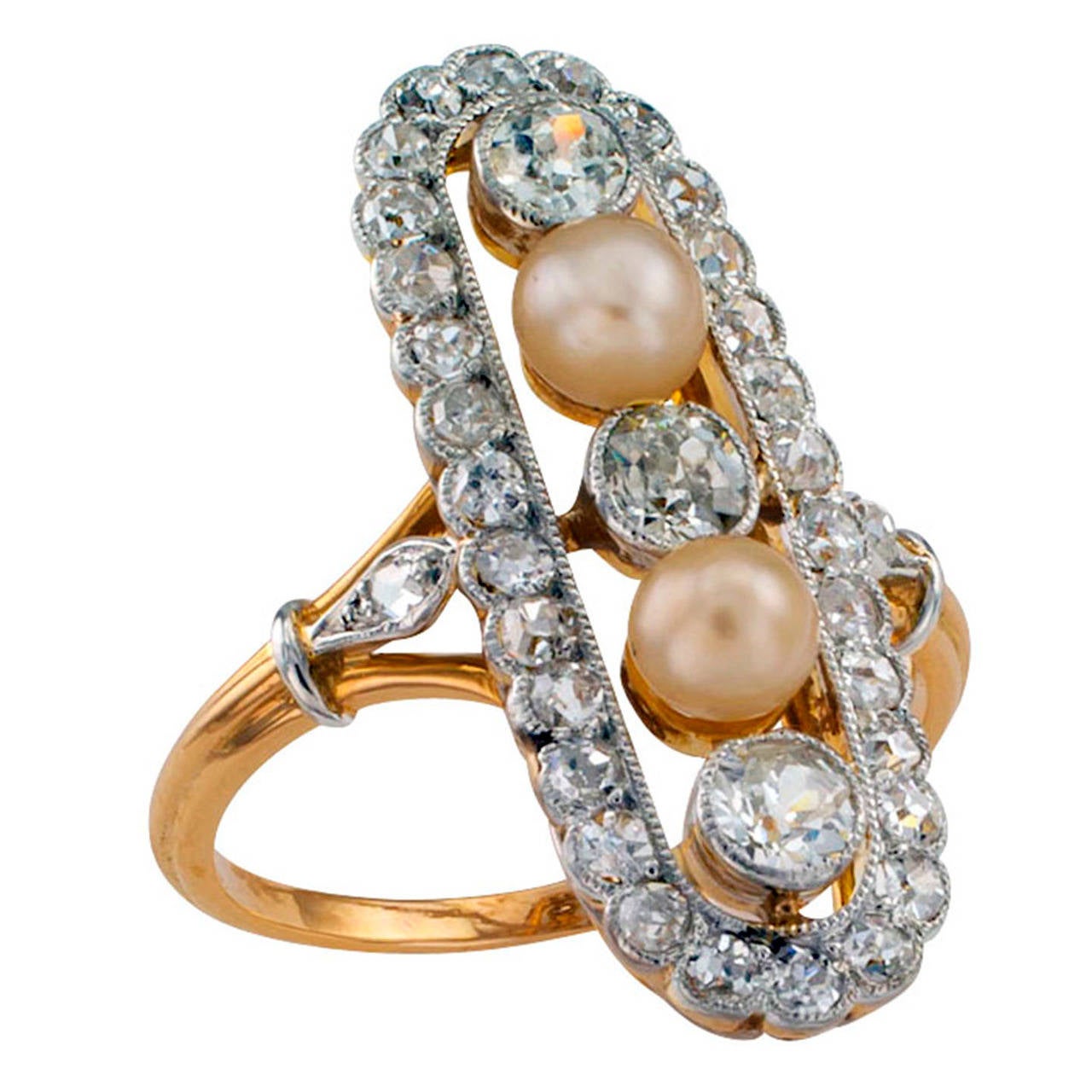 Edwardian Pearl Diamond Gold Platinum Ring