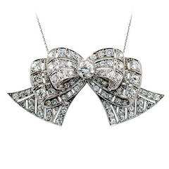 Art Deco Diamond Platinum Bow Brooch Pendant