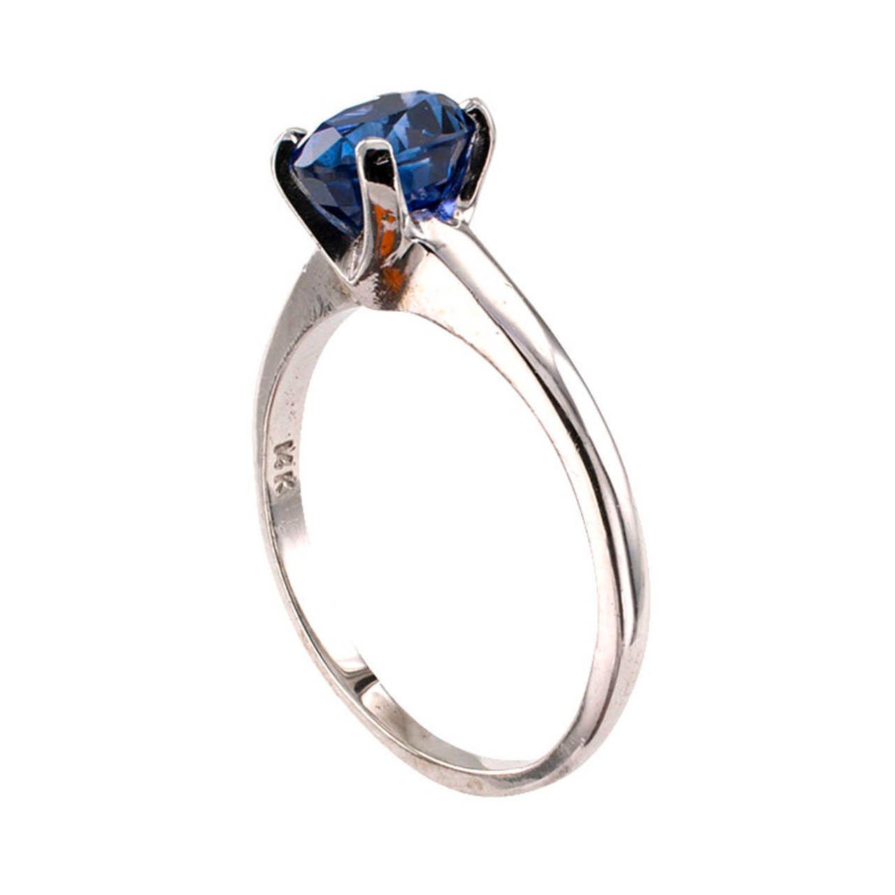 Modern  Blue Sapphire Gold Solitaire Engagement Ring