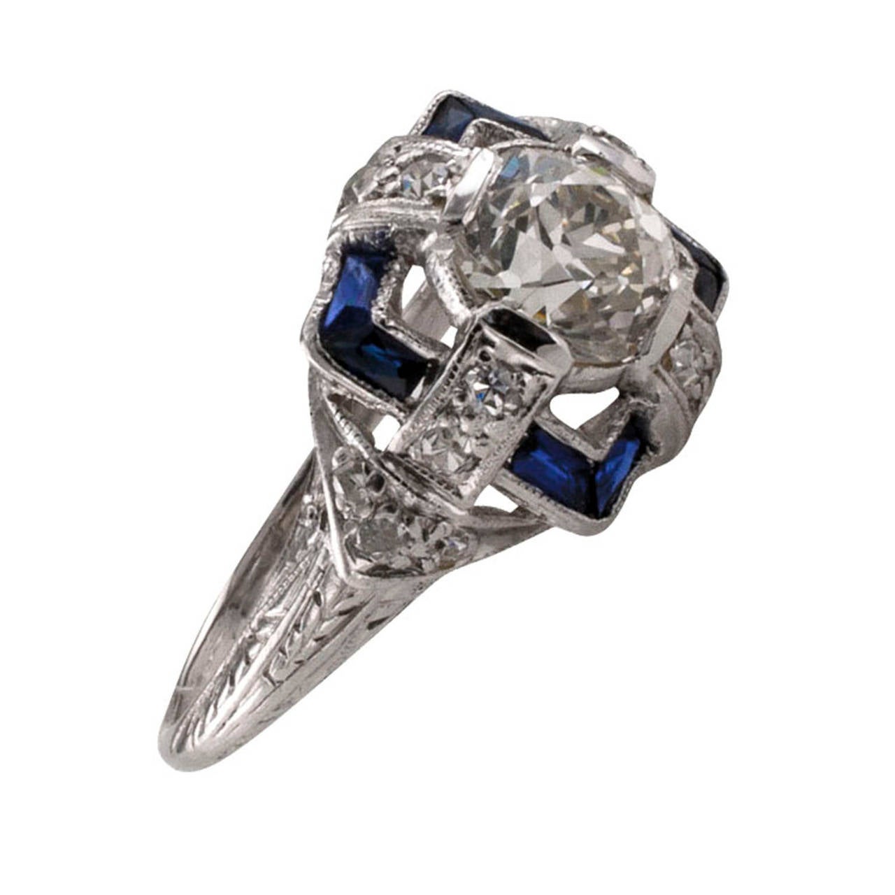 Art Deco 0.92 Carat Old European-Cut Diamond Platinum Engagement Ring
