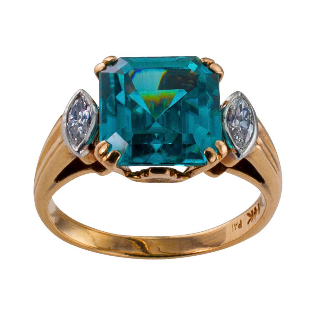Blue Zircon Diamond Gold Ring at 1stDibs