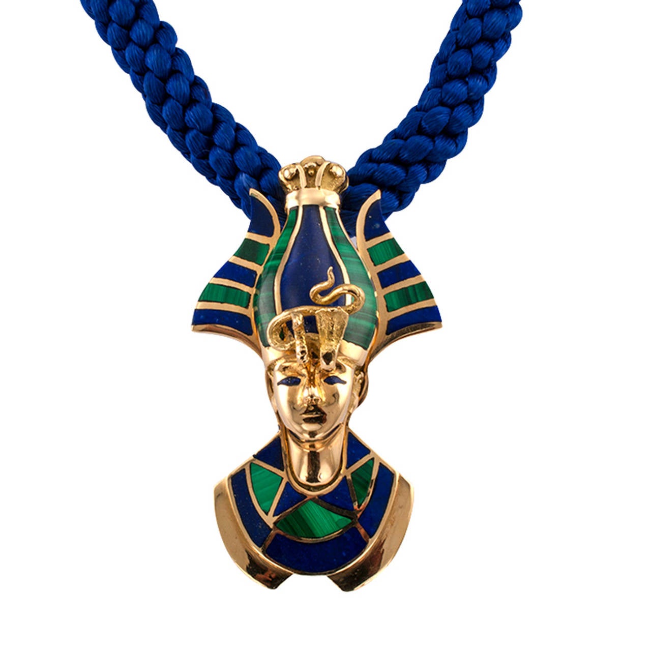 King Tutankhamun Egyptian Revival Lapis Lazuli Malachite Gold Brooch Pendant