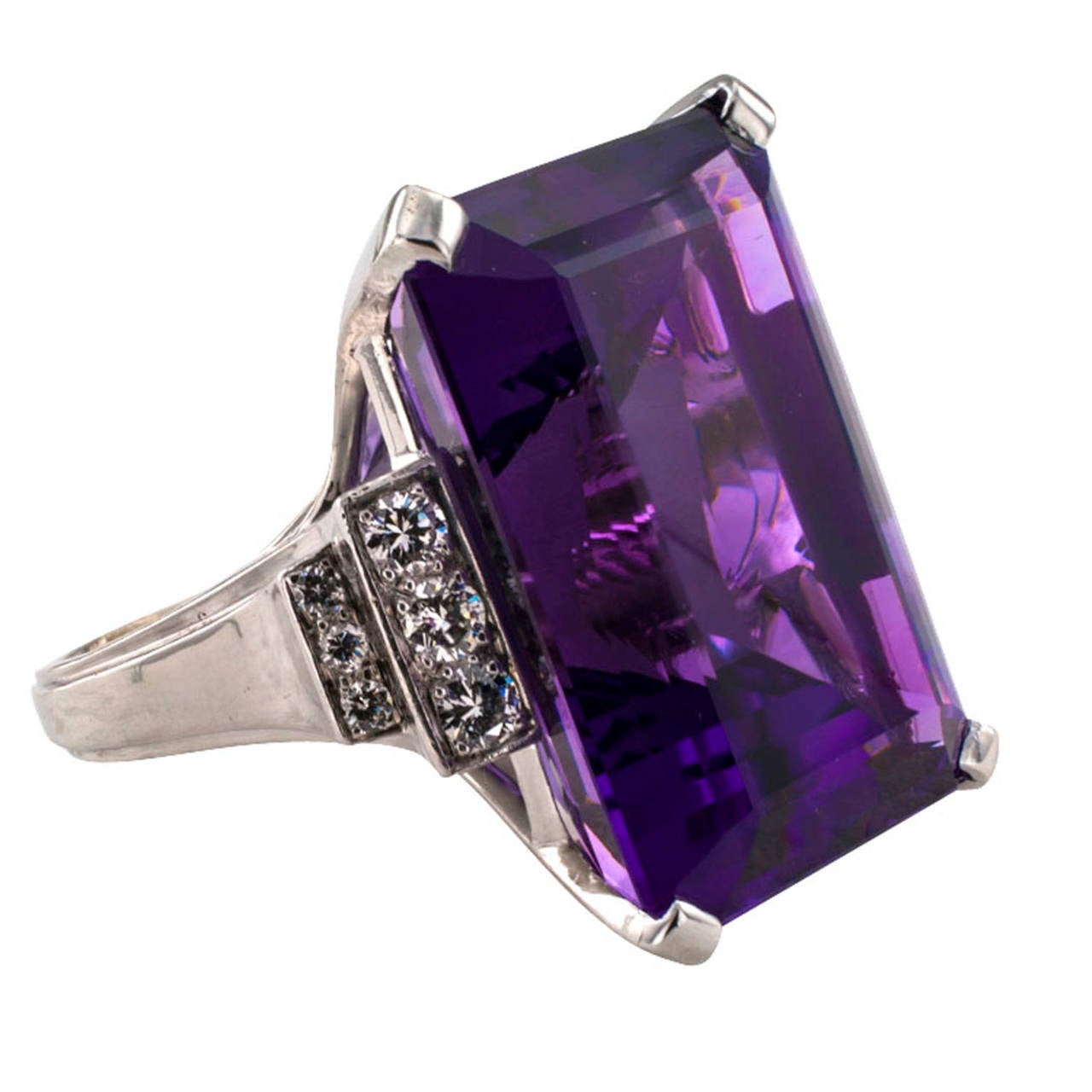 Amethyst Diamond Platinum Cocktail Ring