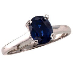 Retro  Blue Sapphire Gold Solitaire Engagement Ring