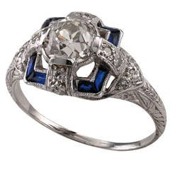 0.92 Carat Old European-Cut Diamond Platinum Engagement Ring