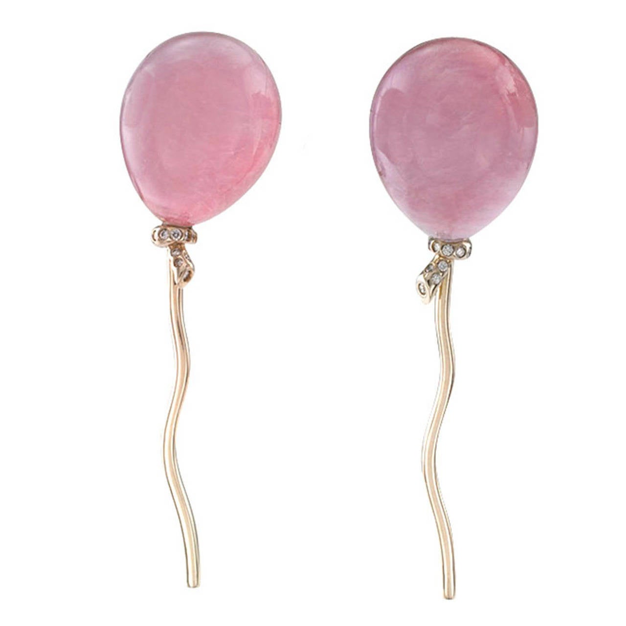 Vhernier Pink Quartz Diamond Gold Balloon Earrings