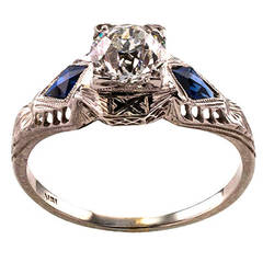 Art Deco Sapphire Diamond Engagement Ring
