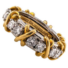 Vintage Tiffany & Co. Schlumberger Sixteen-Stone Diamond Gold Platinum Eternity Ring