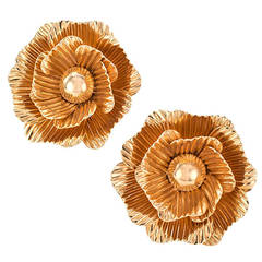 Camellia Gold Flower Ear Clips