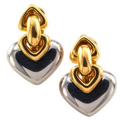 Bulgari Gold and Steel Heart Shaped Earrings