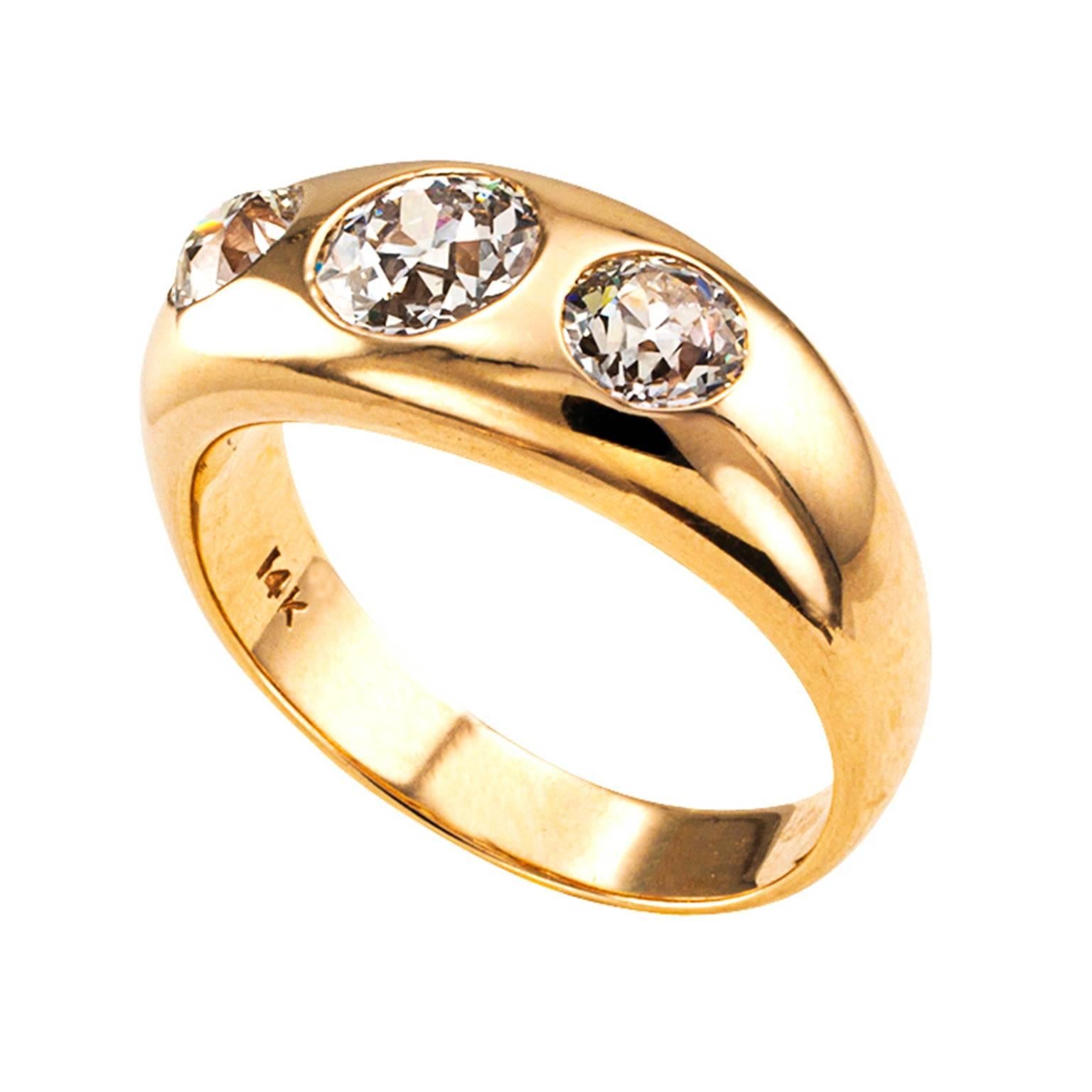 Three-Stone Diamond Gold Gypsy Ring at 1stDibs | 3 diamond gold ring ...