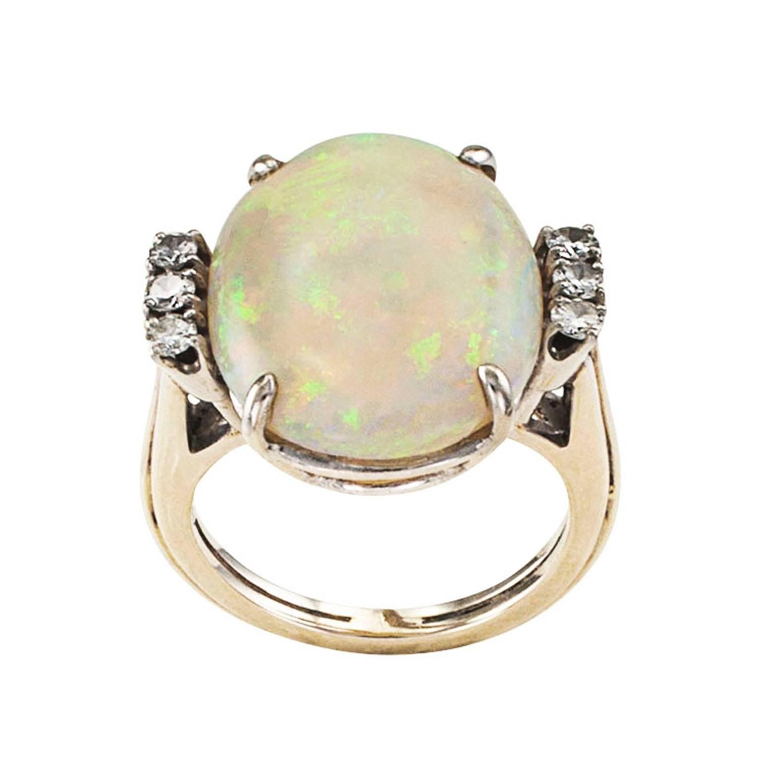 Women's Opal Diamond Gold Ring