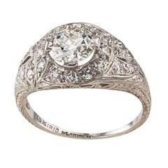 1.03 Carat Art Deco Diamond Platinum Engagement Ring