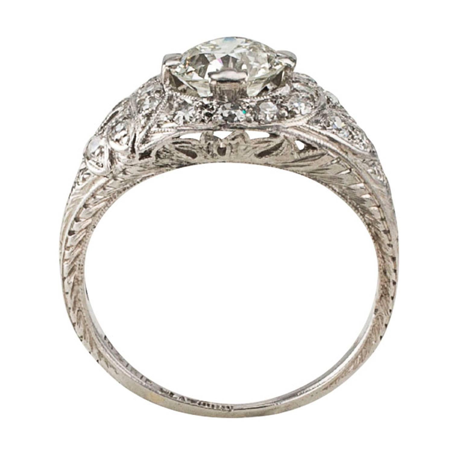 1.03 Carats G VVS2 Art Deco Engagement Ring

This pretty original Art Deco engagement ring showcases an old European-cut diamond weighing 1.03 carats, accompanied by a report from EGL-USA stating that the diamond is G color and VVS2 clarity,