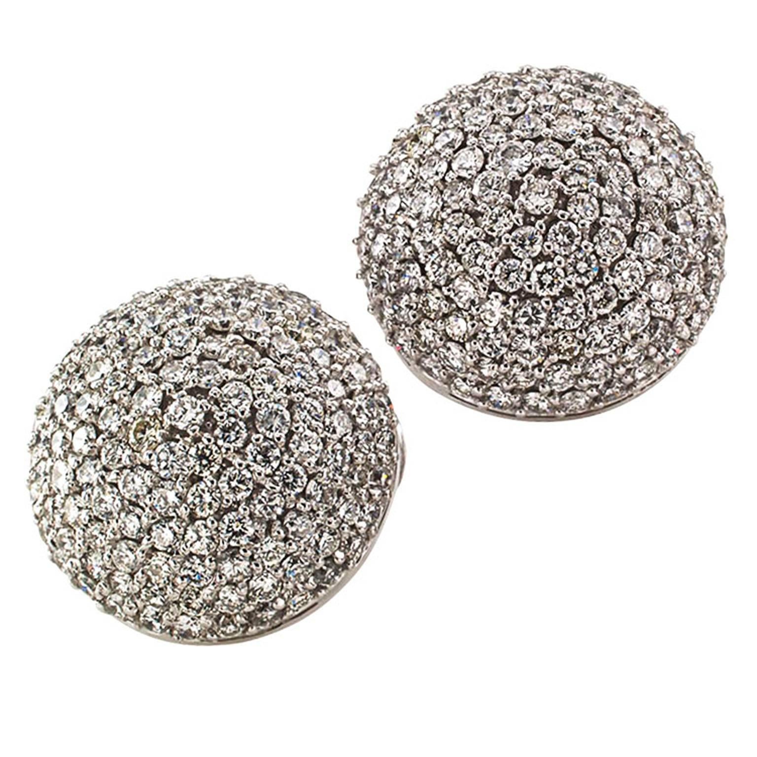 5.00 Carats Diamonds Gold Domed Button Earrings