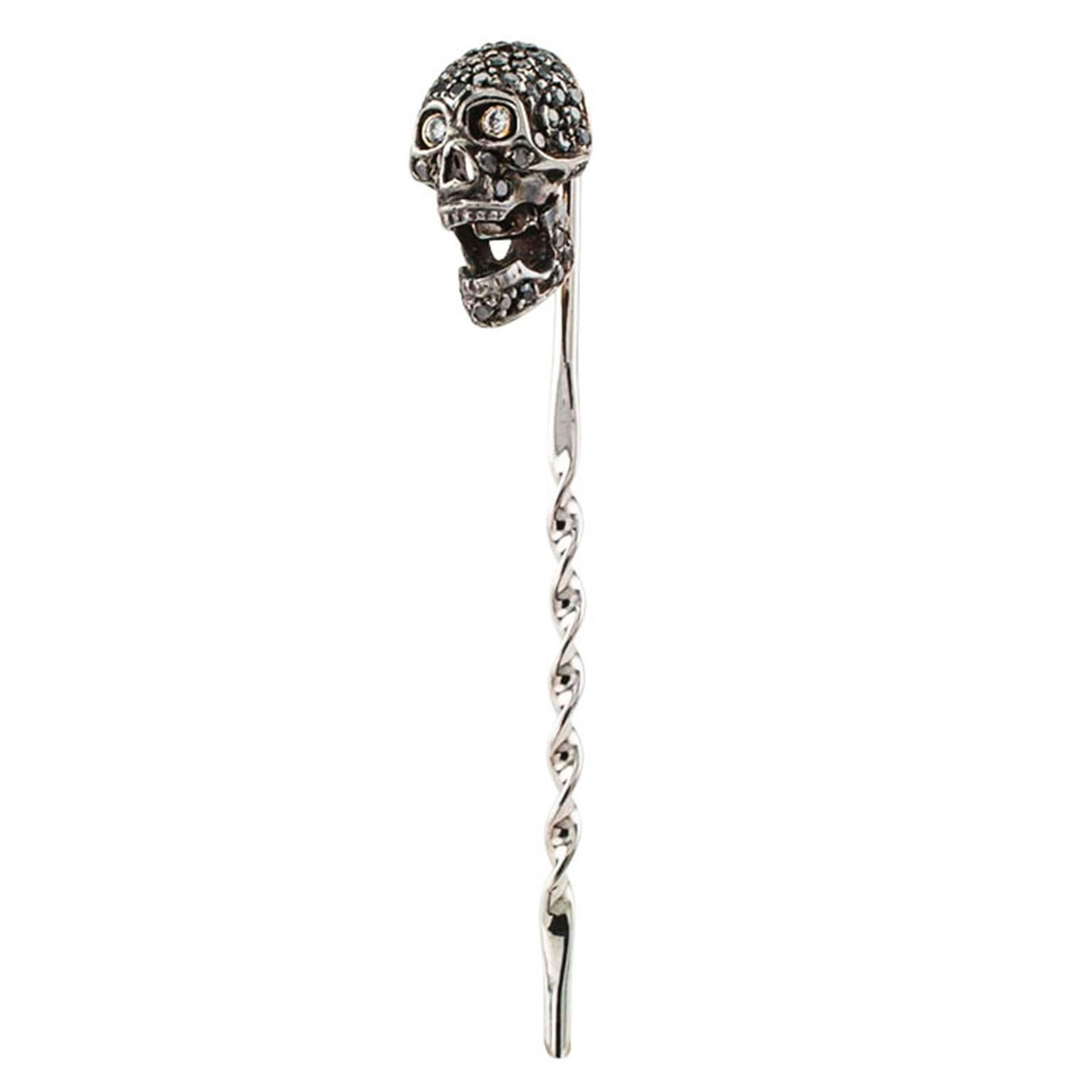 Black Diamond Skull Stick Pin by Deakin and Francis In Excellent Condition In Los Angeles, CA