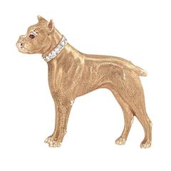 1920s Diamond Gold Boxer Dog Brooch
