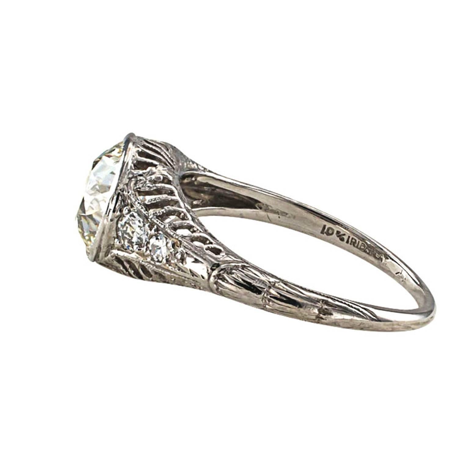 Edwardian 1.84 Carat Diamond Platinum Engagement Ring In Excellent Condition In Los Angeles, CA