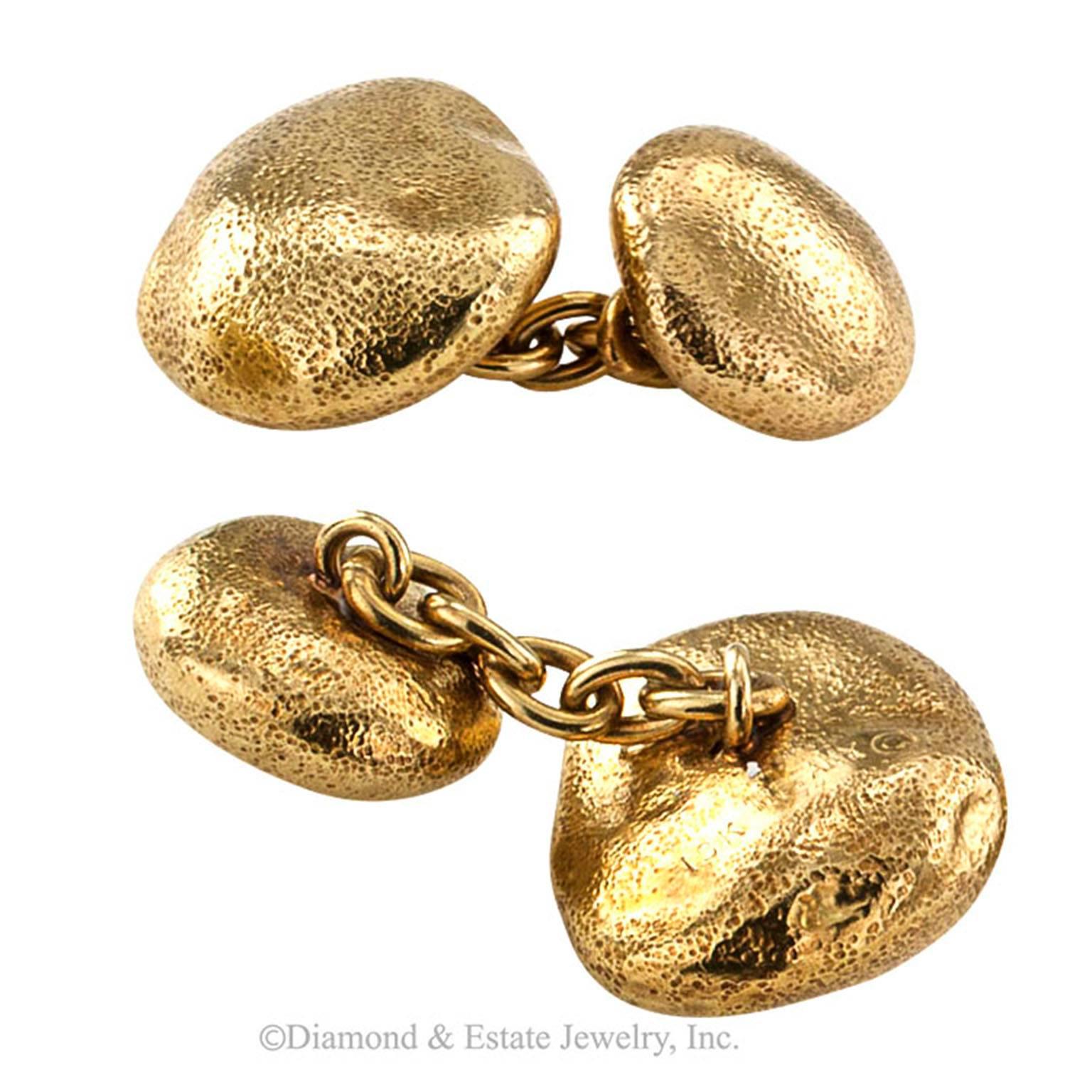 Modernist Tiffany & Co. Gold Pebble Cufflinks 