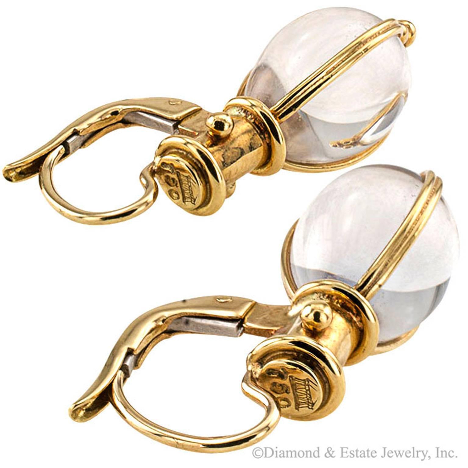 Contemporary Temple St. Clair Rock Crystal Gold Amulet Earrings