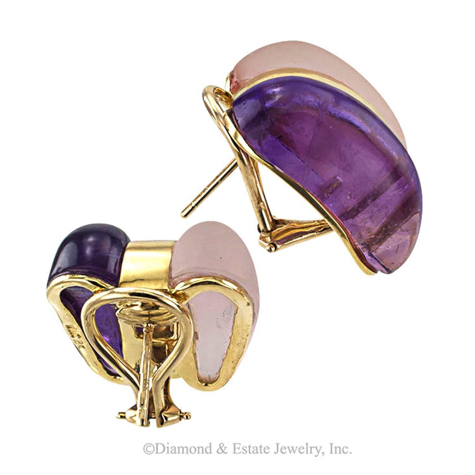 Contemporary Winc Amethyst Rose Quartz Gold Earrings