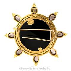 Elizabeth Locke smokey quartz onyx cabochon Gold Bee Brooch Pendant