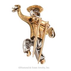 1950s Diamond Gold Platinum Cymbal Playing Dancer Brooch