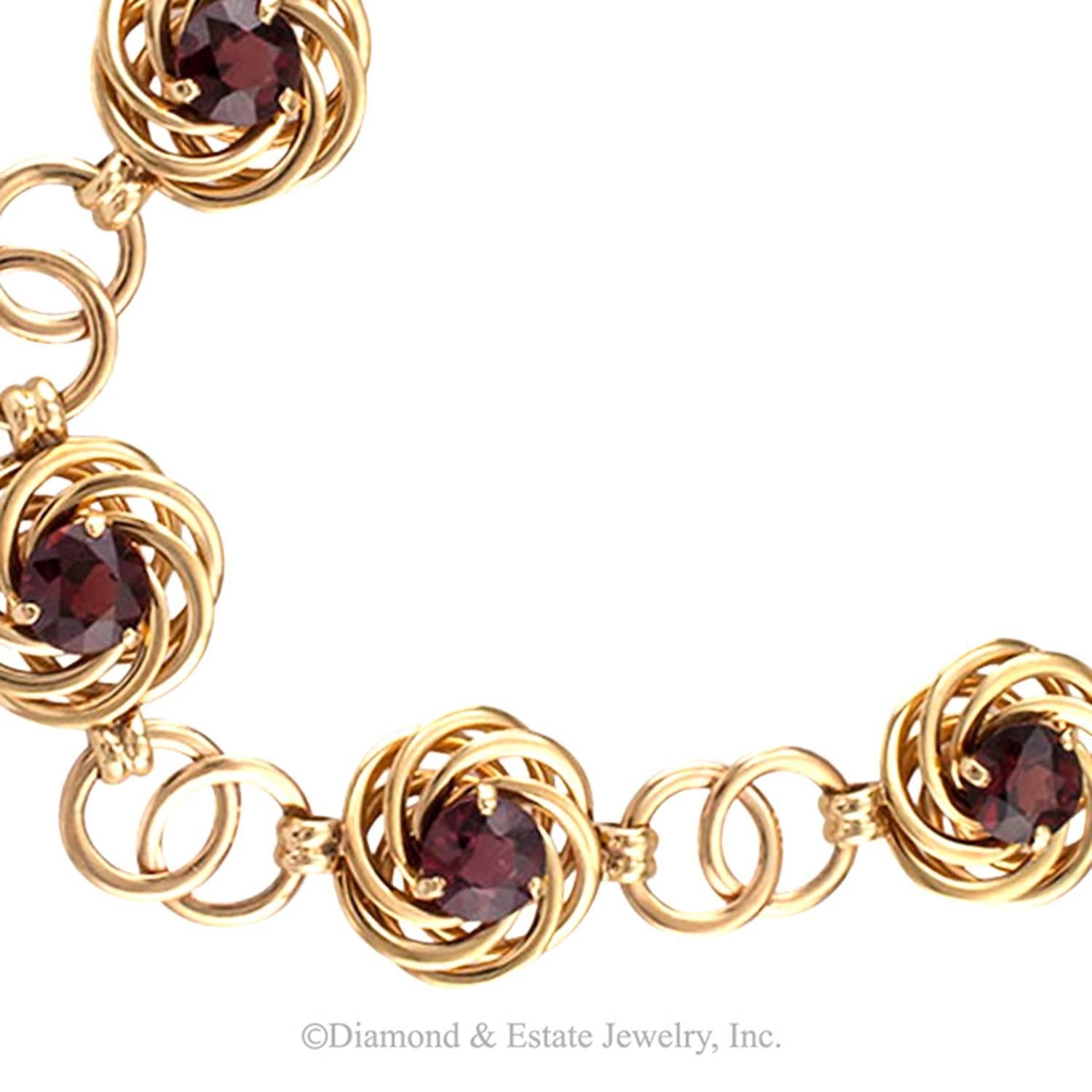 Women's or Men's 1940s Retro Garnet Gold Bracelet 
