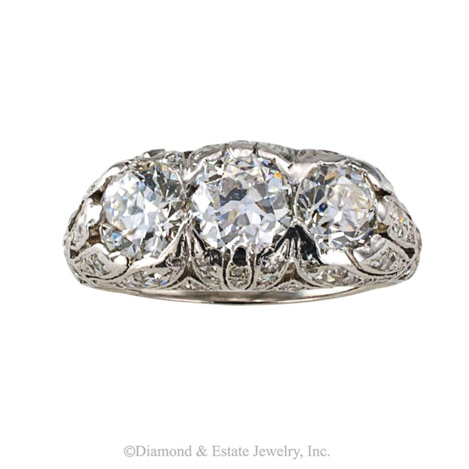 edwardian three stone diamond ring