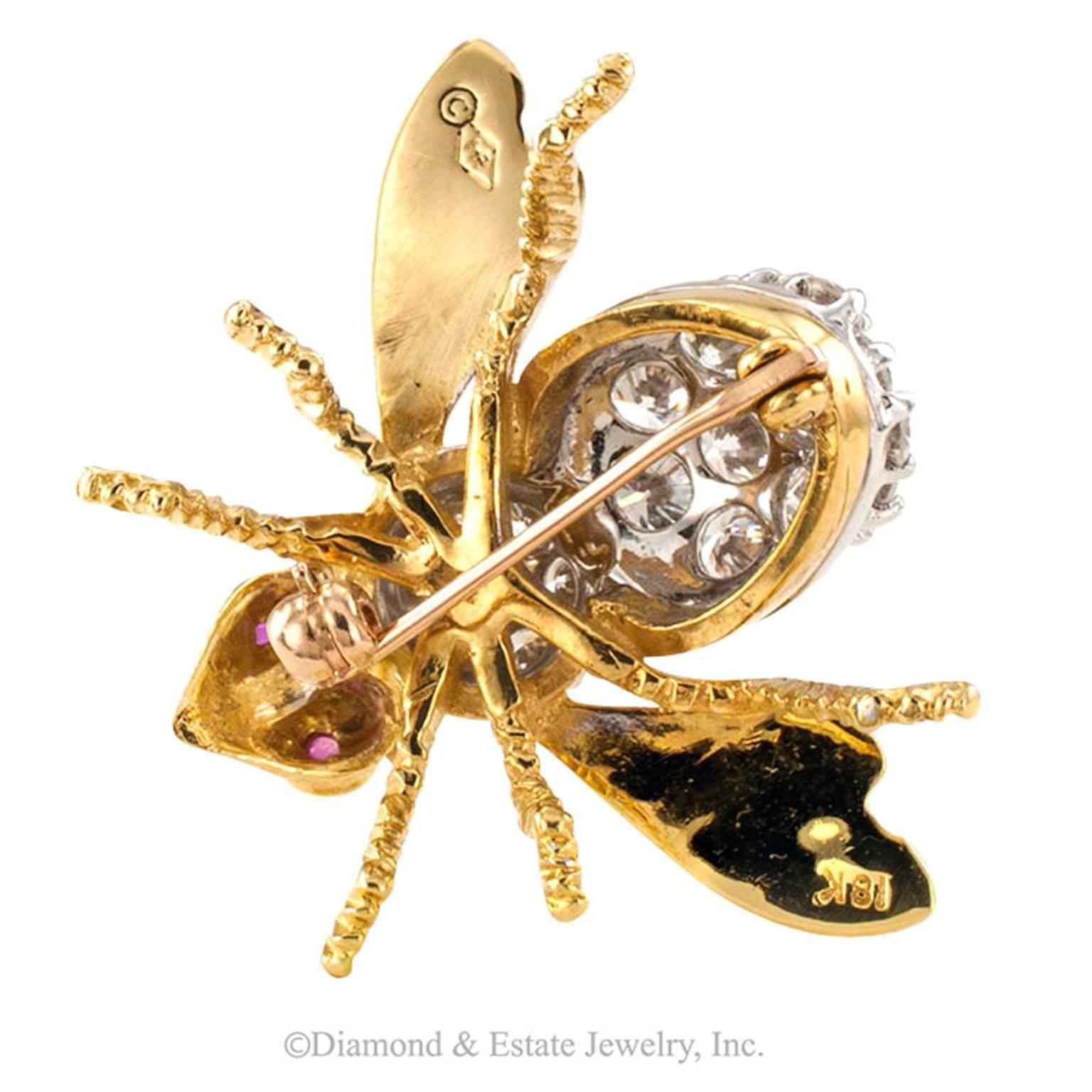 Rosenthal Ruby Diamond Gold Bee Pin 1